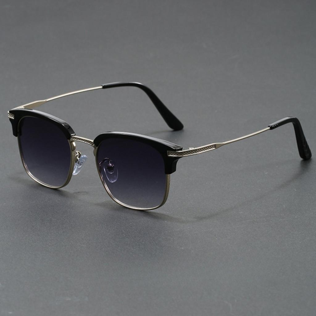 New Fashion Half Frame Sunglasses Retro Rectangular Design Black Grey Lens UV Protection Stylish Eyewear