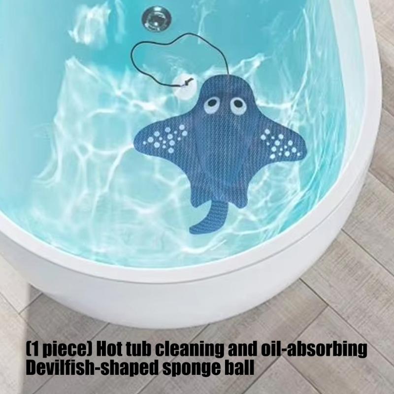 Hottubs Scum Absorber Sponge Ball with Unique Devil Fish Effectively Removes Stubborn Water Stains and Greases Buildups