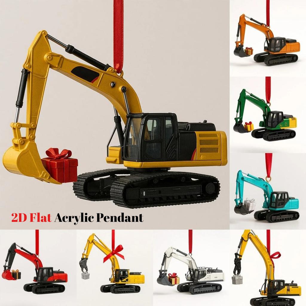 Heavy Equipment Advent Calendar 2025, 24 DieCast Machines,2D Flat Acrylic Mini Excavator Ornaments, Construction Vehicle Advent Calendar