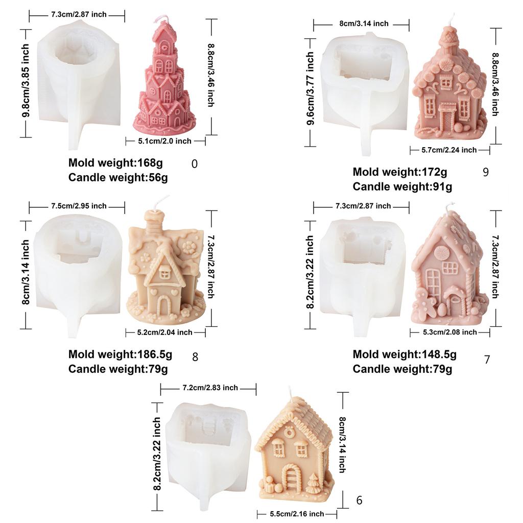 Silicone Moulds House Shape Candle Molds Ornament Christmas House Castings Molds Plaster Molds Epoxy Resin Molds