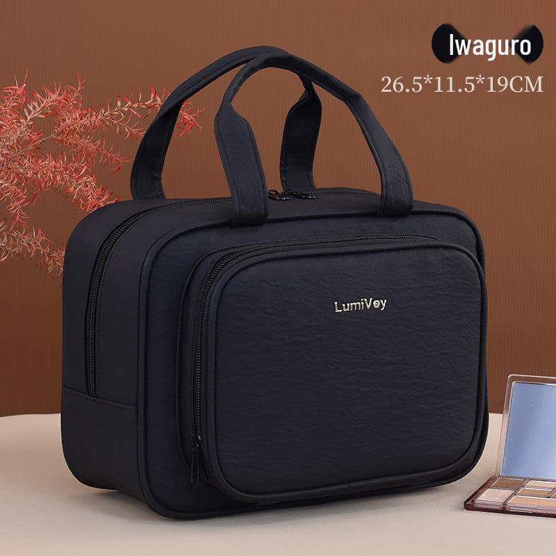 Luxury Large-Capacity Travel Cosmetic Bag with Partitioned Storage and Patch Pockets