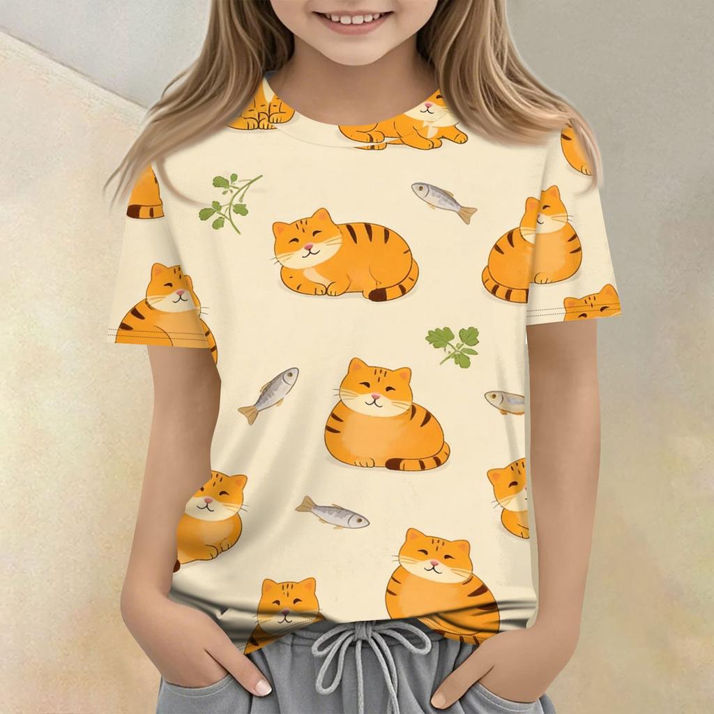Kids Animal Print Short Sleeve T Shirt Casual Loose Fit Round Neck Top Soft Comfortable Fabric Suitable for Everyday Wear