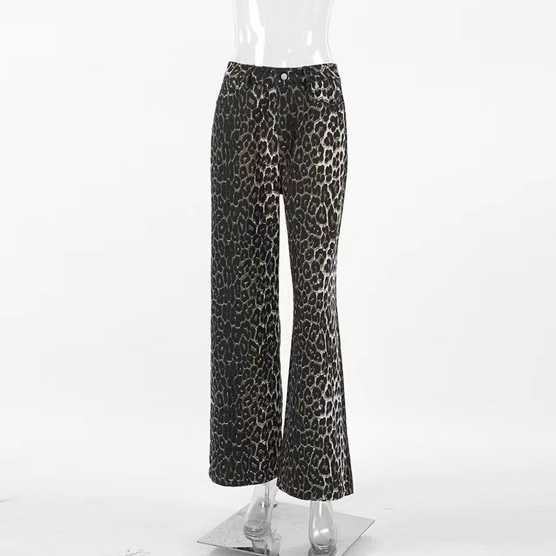 

European and American Fashion Street High Waist Straight Pants Leopard Print Casual Trousers Leopard Print Casual Pants Leopard print M