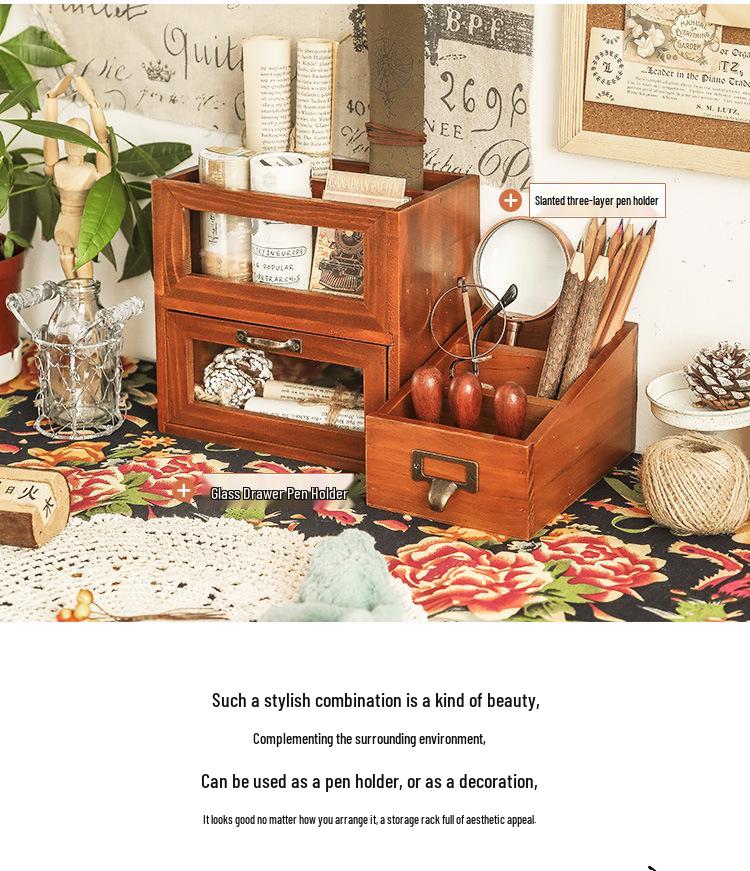 Wooden Desktop Organizer: Remote Holder & Stationery Box for Office or Makeup Brushes