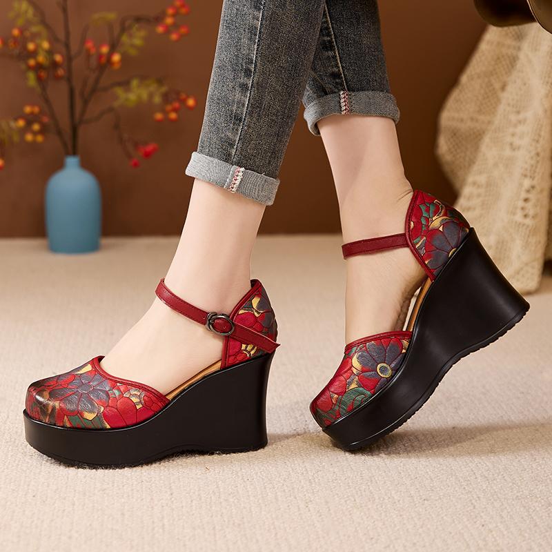 Fashion GKTINOO Retro Sandals 2025 Summer New Buckle Strap Closed Toe Genuine Leather Comfortable Thick Heels Women's Platform Shoes