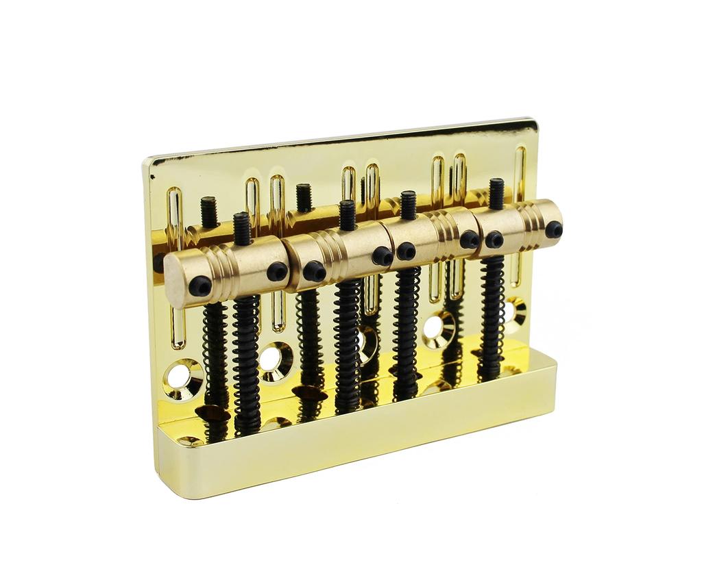 Guyker 4-String High Mass Bass Bridge GB403 Vintage CNC Machined Brass Saddle Tailpiece for Jazz Electric Bass Gold