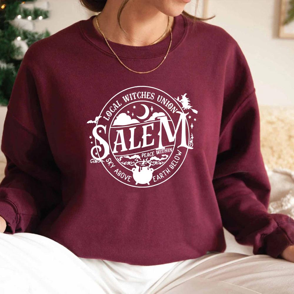 Local Witches Union Salem Sweatshirt Halloween Sweatshirt Women Hoodies Long Sleeve Witches Pullovers Fall Tops Hoodie