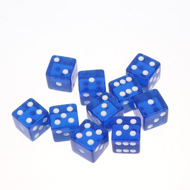 Acrylic Dice 10Pcs Transparent Color Square Corner White Dot Small Size Portable Dice for Travel Camping Outdoor Board Game Activities