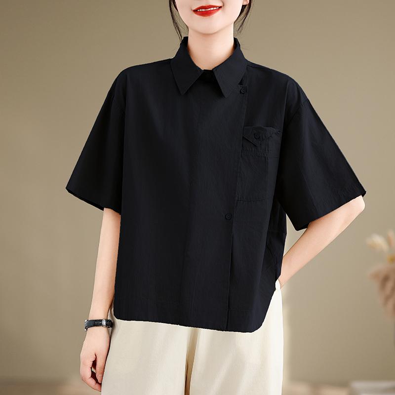 DIMANAF 2026 Women Plus Size New Summer Blouse Shirt Short Sleeve Casual Loose Lady Tops Shirts Cotton Print