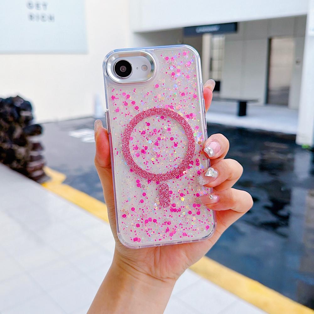 KEYSION Luxuxy Glitter Magnetic Phone Case for MagSafe for iPhone 17e 16e Soft TPU+PC Shockproof Back Cover for iPhone 16e 17e