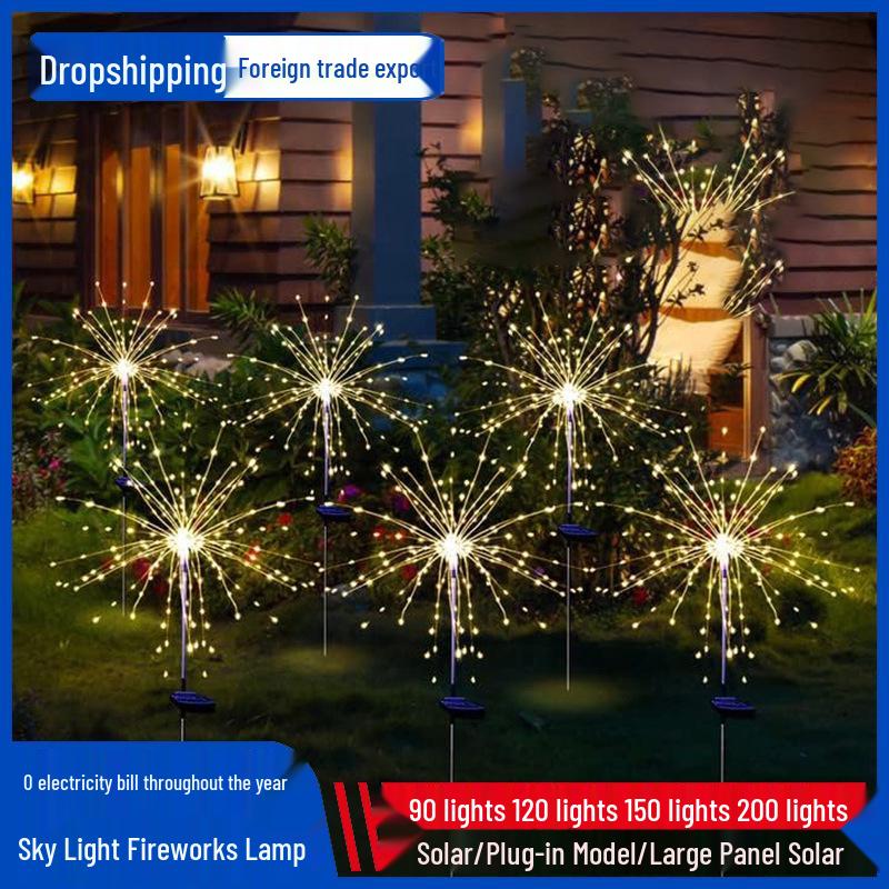 Solar LED Copper Firework Dandelion Lights: Outdoor Courtyard & Lawn Decoration 60 LED Warm White