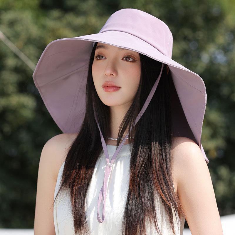 Women's Large Brim Bucket Hat Spring Summer Sunshade Neck Protection Sunscreen Outdoor Fishing Hiking Sun Hat