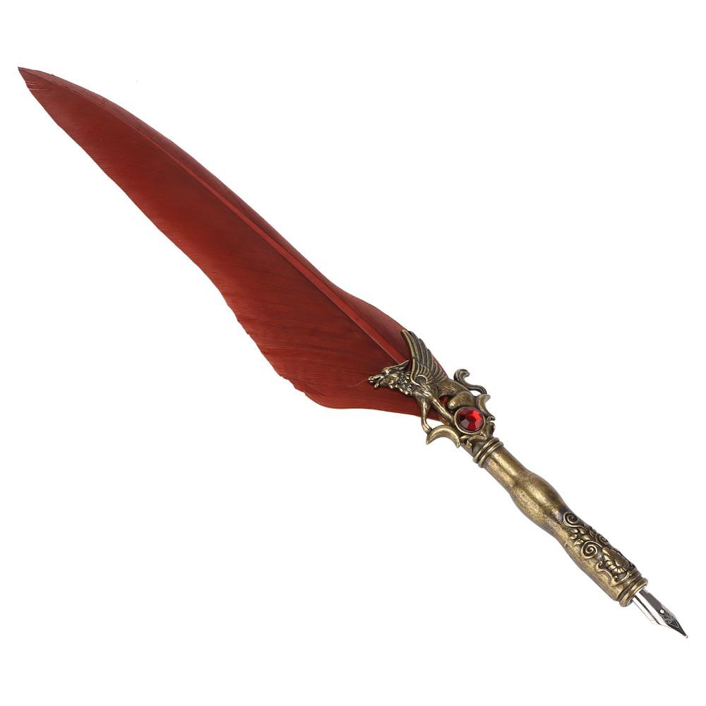 Carved Pattern Feather Quill Stainless Steel Engraved Dip Pen Feather Dip Pen Calligraphy Practice