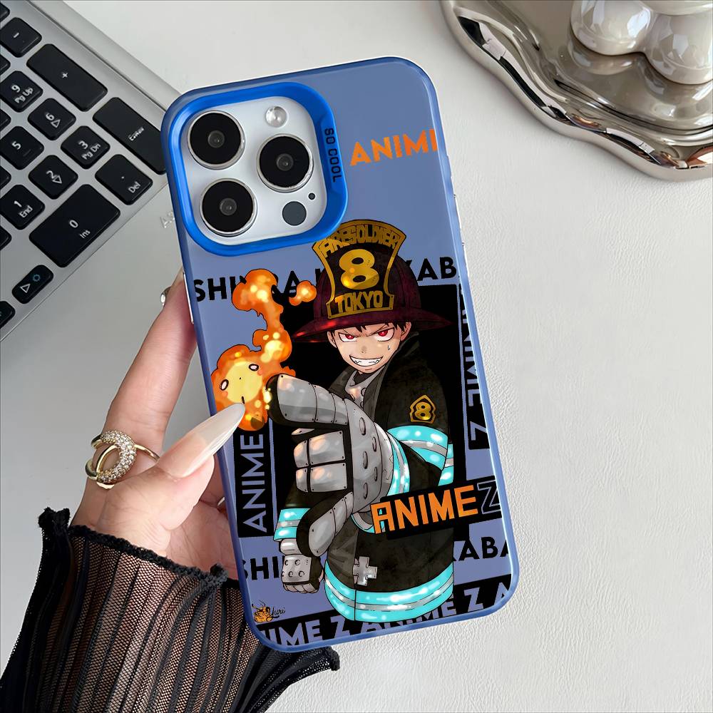 Anime Fireforce Phone Case For IPhone 16 15 14 13 12 17 Pro Max Special Metal Silver Button Electroplated Mobile Device
