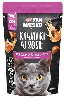 Pan Mięsko | Complete Wet Food For Cats | Chunks In Sauce - Pouch 85G - Chicken with Shrimp 85G