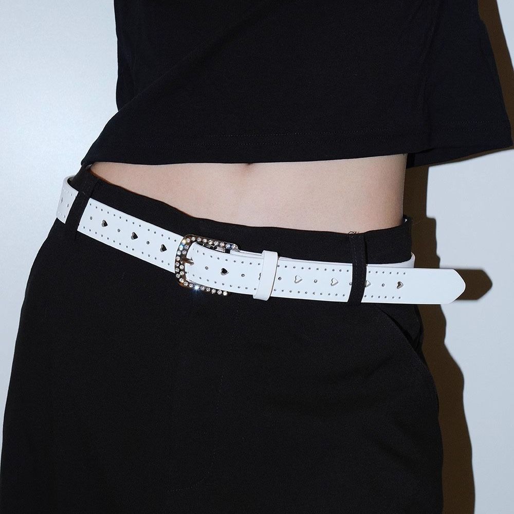 Love Heart Y2K Wide Belt Jeans Decor PU Leather Waistbands Retro Rhinestone Waist Belt  Ladies