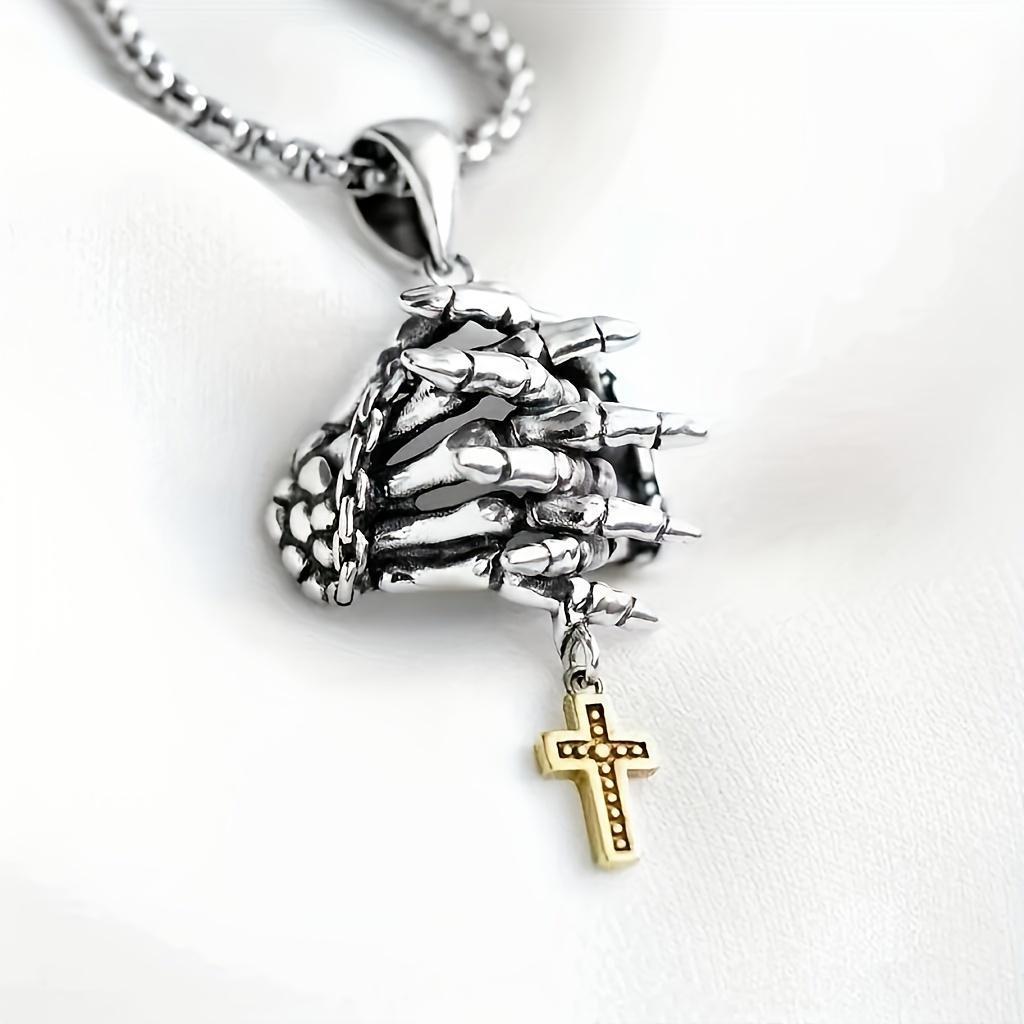 Vintage Art Fashion Prayer Two Handed Cross Men's Pendant Necklace Charming Jewelry Suitable for Men's Daily Wear