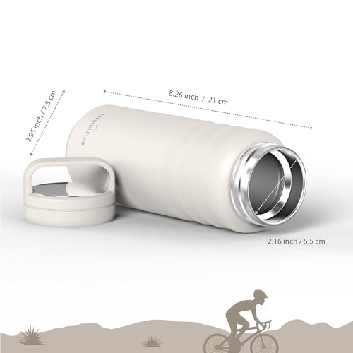 GRANDTIES Vacuum Insulated Stainless Steel Water Bottle, Wide Mouth, 709ml, with Two Lids, Direct Drinking, Keeps Hot or Cold Water Hot for 12 Hours,