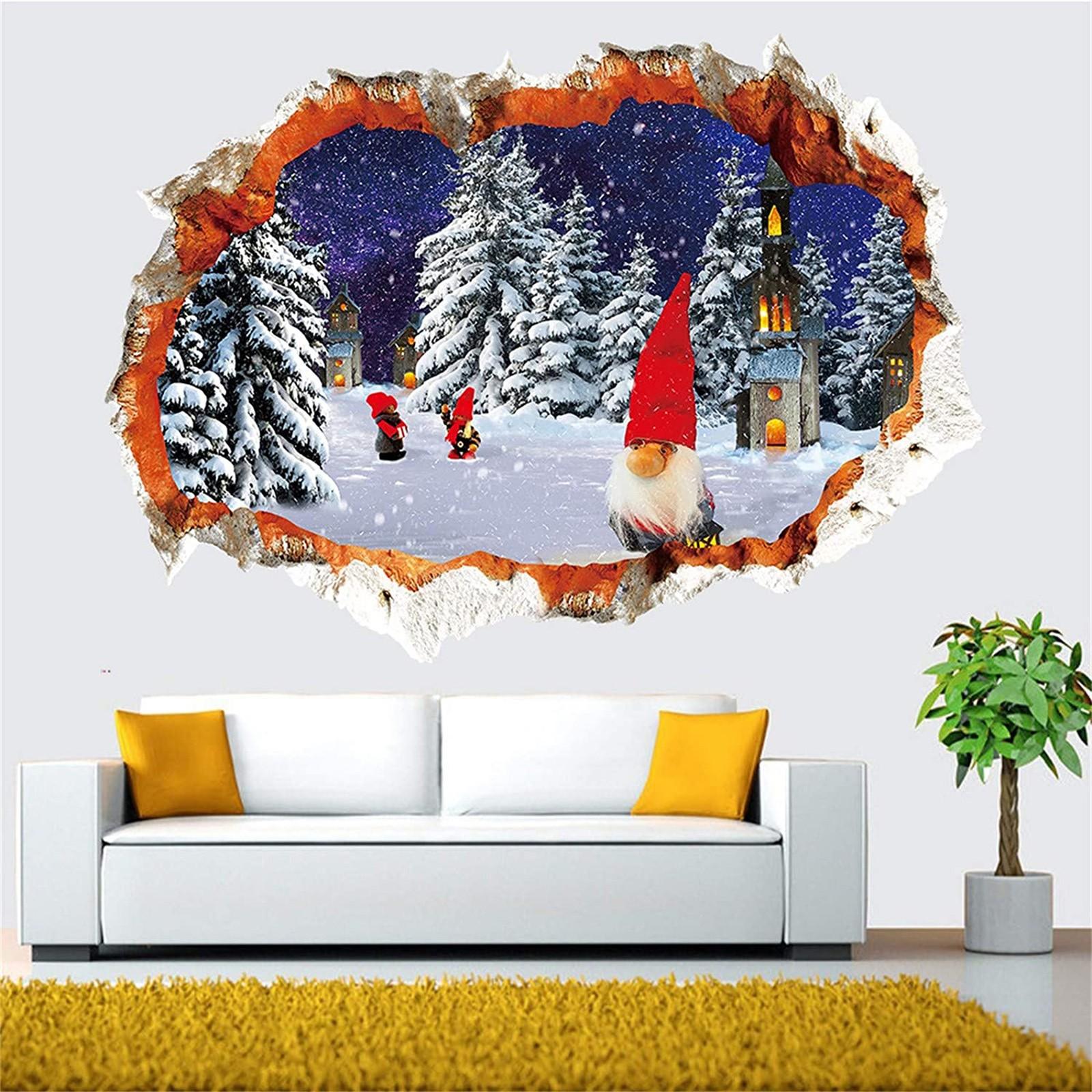 

Рождественские 5D съемные наклейки на стену для пола, рождественские украшения, наклейки на стену