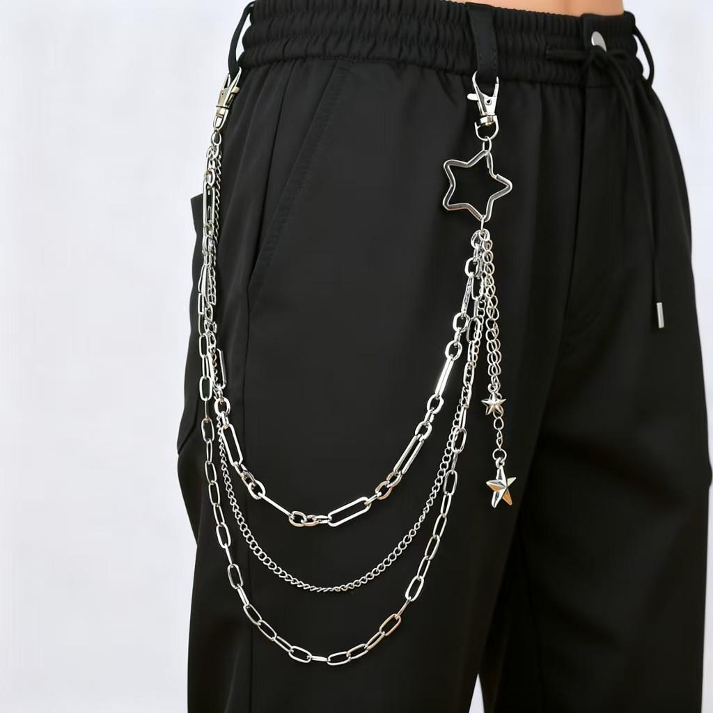 Trendy Hip Hop Multi-layer Star Pendant Waist Chain with Metal Pentagram