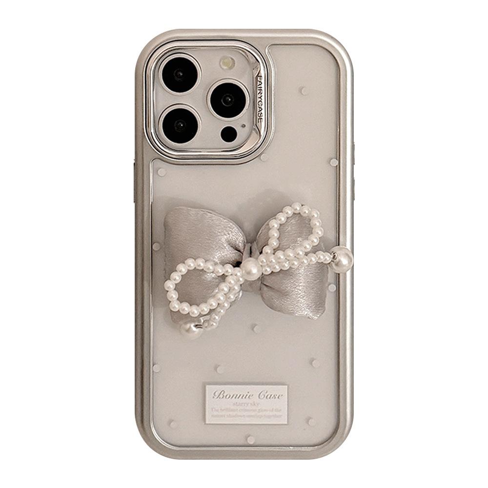 Three-dimensional Pearl Bow IPhone 15 IPhone Case 14 Acrylic 16 Suitable for 13promax Light Luxury Style