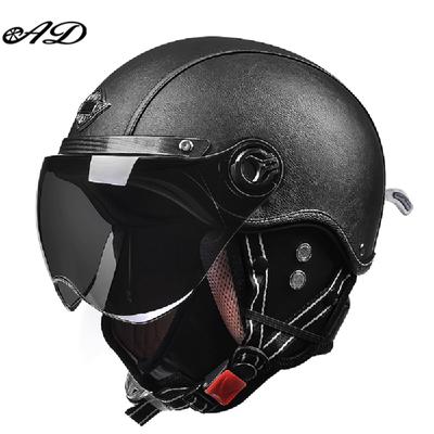 Casques de moto rétro AD avec visière Harley Casque en cuir pour homme Moto électrique Vintage Casquette de sécurité moteur protégée