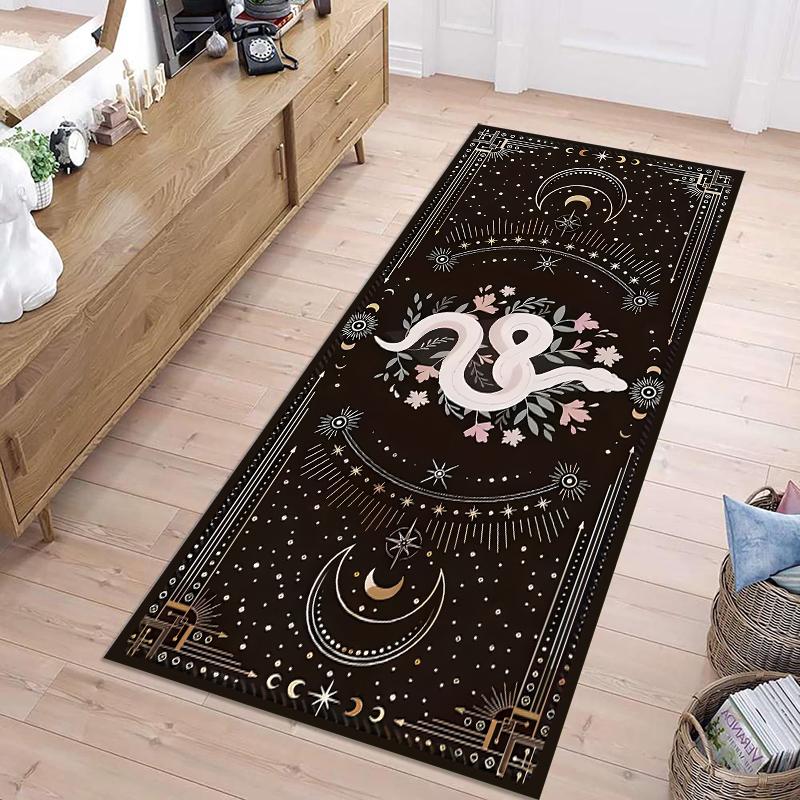 

Mystical Snake Moon Phase Runner Rug Soft Non Slip Hallway Carpet Geometric Floral Design Home Decor Floor Mat for Bedside 40X120CM