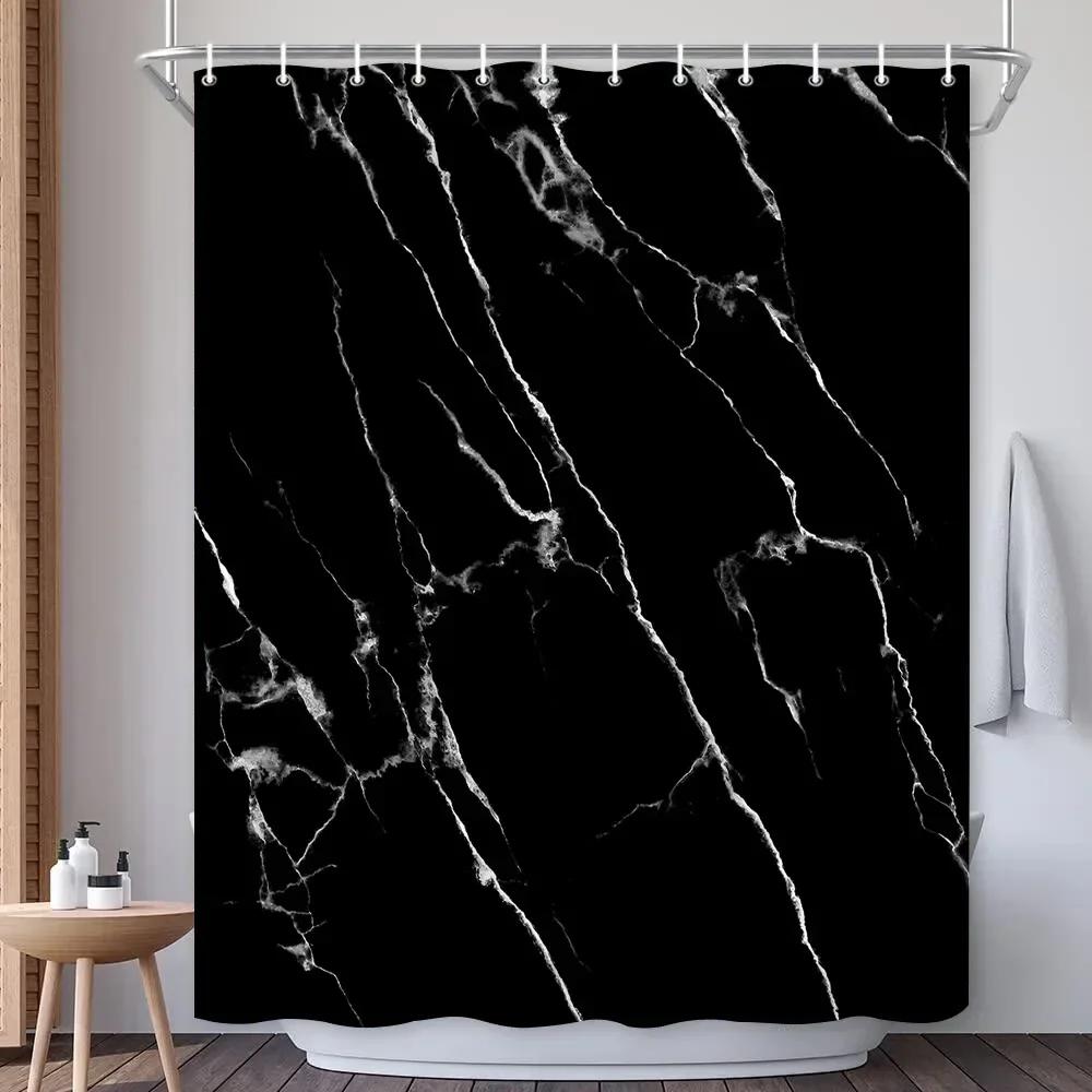 Abstract Navy Blue Gold Marble Shower Curtain Modern Luxury Golden Cracked Lines Fabric Bathroom Curtain Fashion Decor with Hook