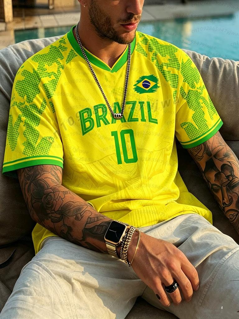 2026 hommes femmes  Drapeau Brésil Maillots de Football Pour Hommes Classique T-shirts Manches Courtes Brésil Décontracté Col Rond T-shirts de Sport Homme t-shirt