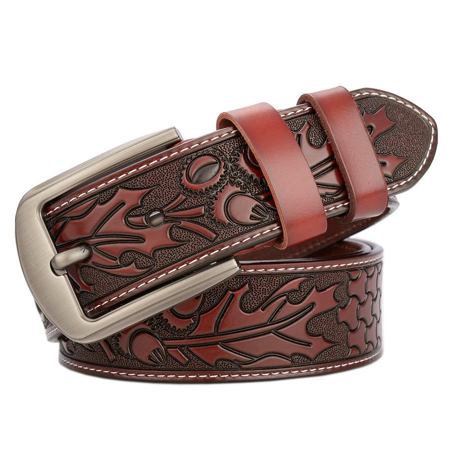 Personalized Men's Leather Belt for Jeans – Customized Carving Cowhide Belt Fashion Accessory