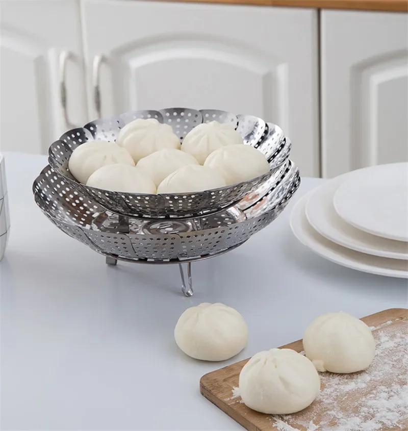 Folding Dish Steam Stainless Steel Food Bun Steamer Basket Mesh Vegetable Cooker Steamer Expandable Pannen Kitchen Tool Cooker