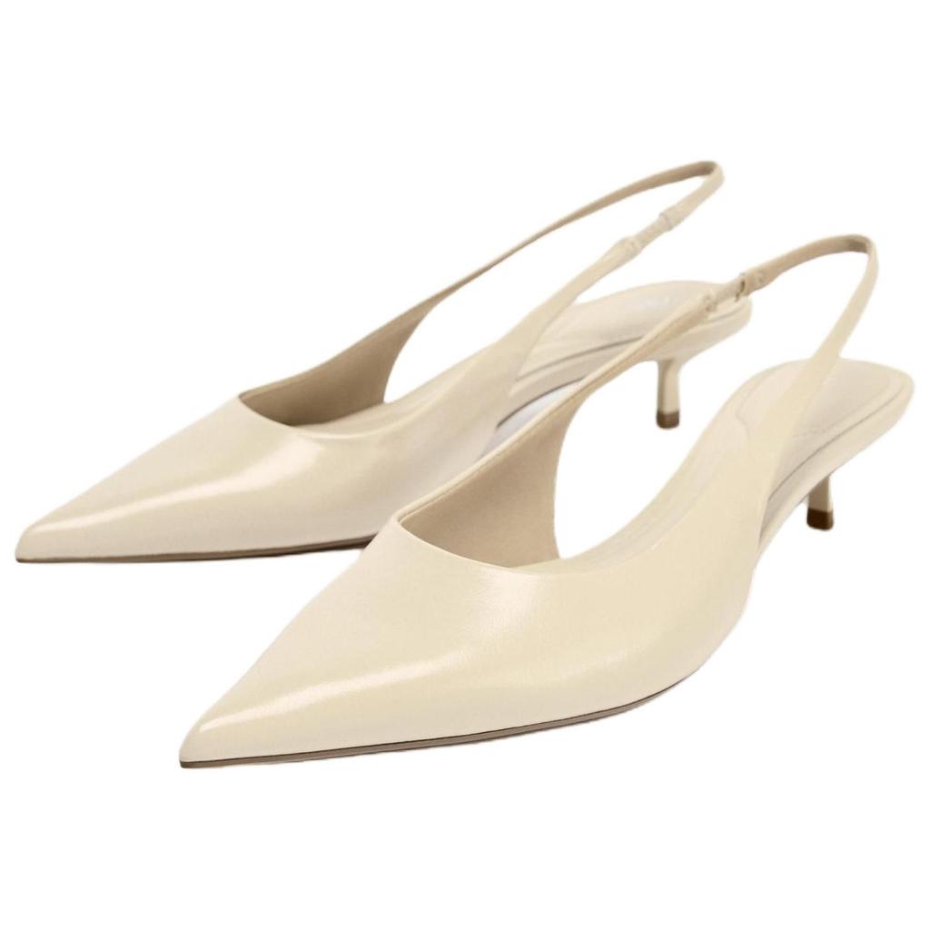Zara Pu Elegant Simple Comfortable Pointed Cat Heel Open Back Mule Stiletto High Heels Women high heels Light-Beige 12240510002-38