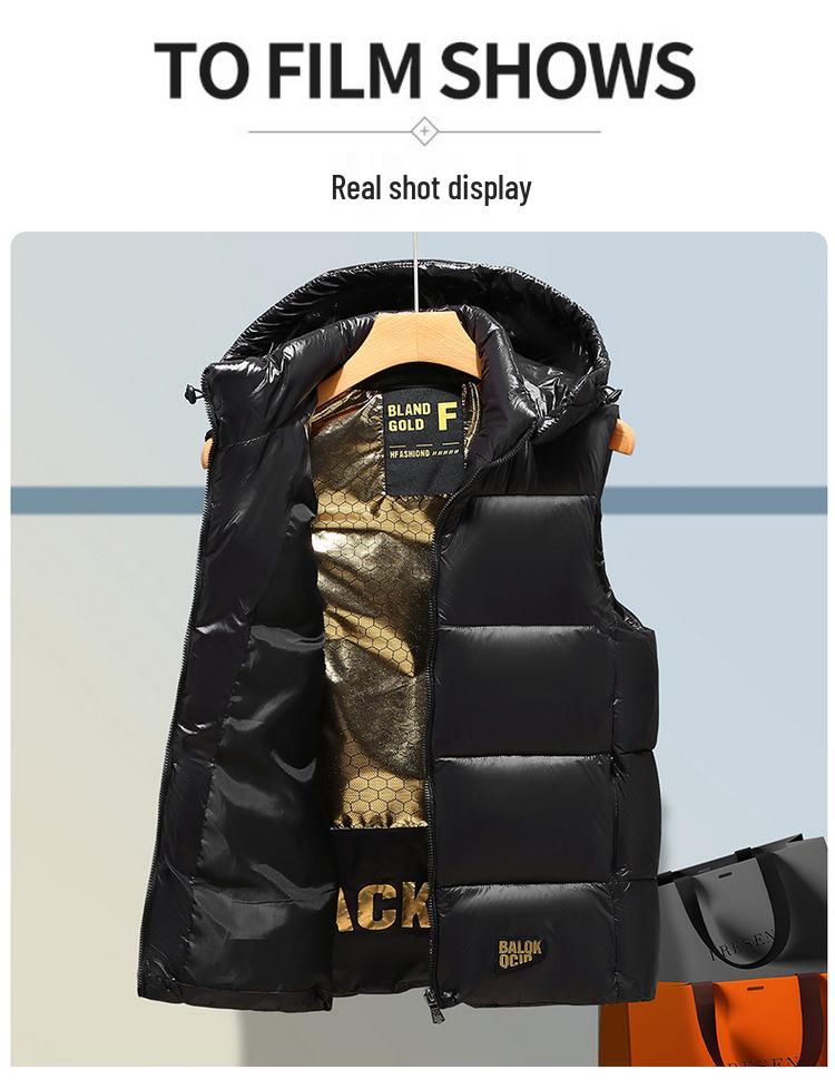 Svart & Guld DunbomullsVäst för Män & Par - Utomhus, Tjock, Varm & Trendig Väst
