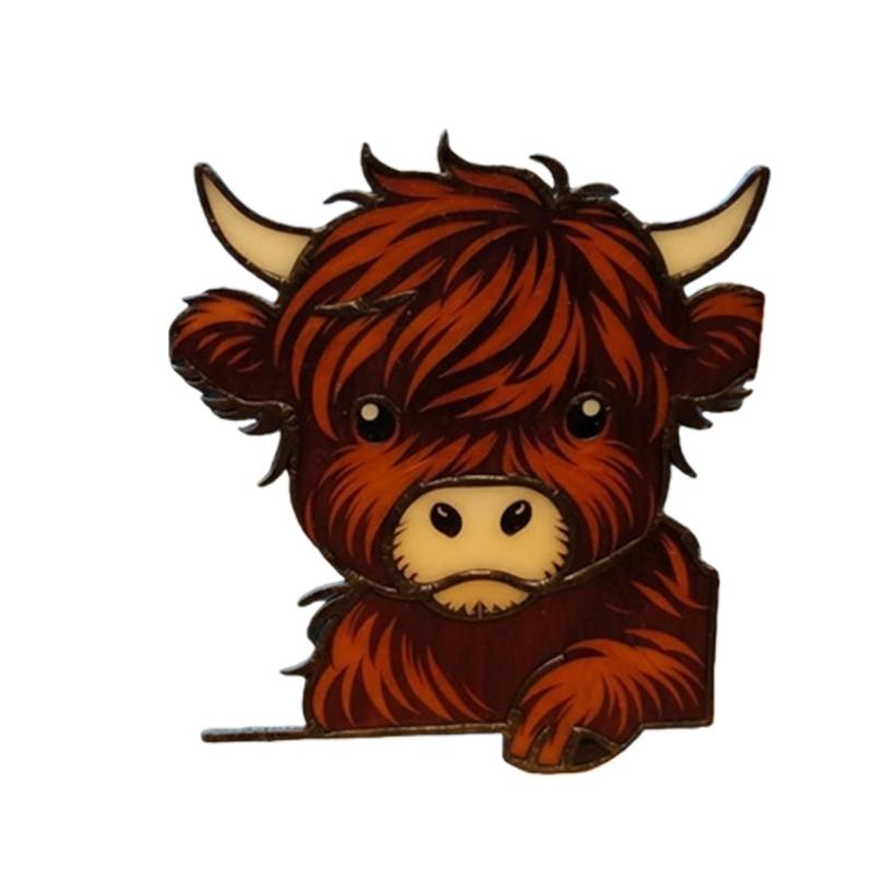 652F Funny Peeping Highlands Cow Window Decorations,Christmas Ornament for Shelf