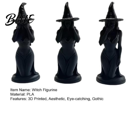 Dark Fantasy Witch Art 3 Pcs Figurine 3D Printed Hear See Speak No Evil Figurine Statue Gothic Tabletop Ornament for Halloween Desktop Bookshelf