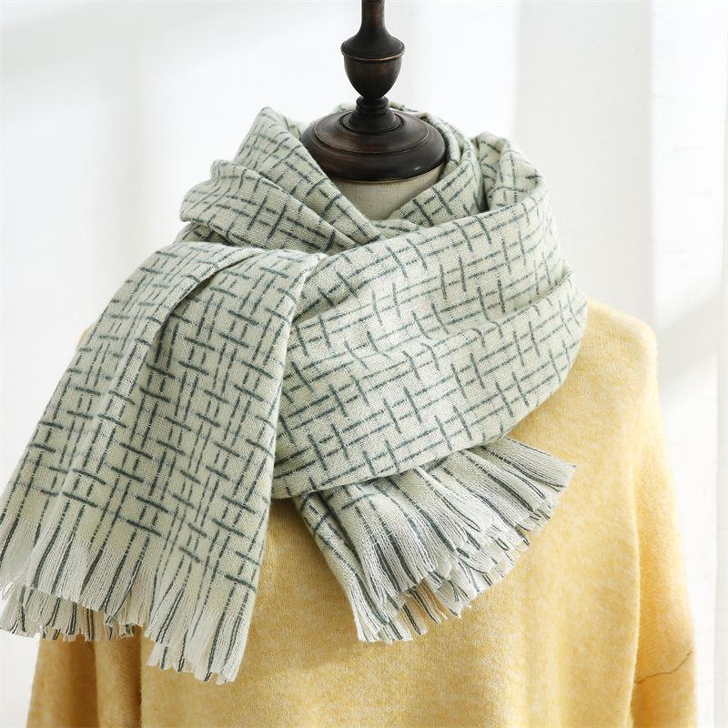 

Scarf Women s Winter Fresh and Sweet Imitation Cashmere Scarf Shawl New Light Color Striped Plaid Tassel Scarf 70*185CM.