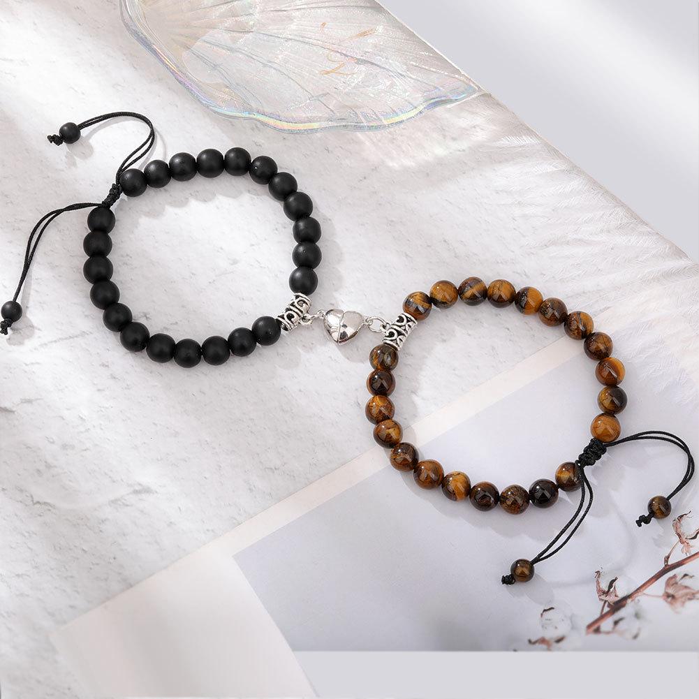 Braccialetti con coppia magnetica per donna Uomo Amanti romantici che abbinano il cuore Perline in pietra naturale Bracciale Yoga Gioielli regalo di San Valentino