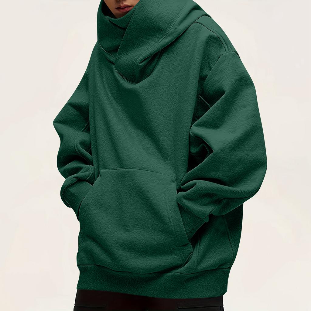 Men's Fashion Solid Color Long Sleeved Hooded Pullover With Pockets Casual Adult Sweatshirt Top