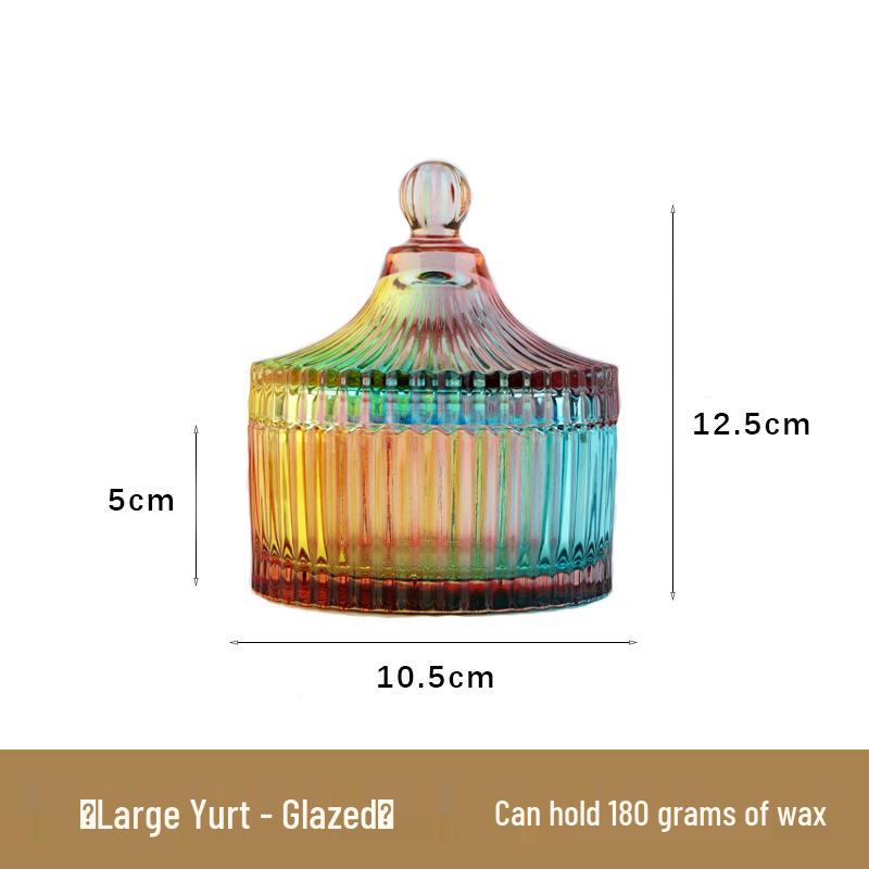 Mongolian Yurt Glass Candle Cup with Lid – DIY Scented Soy Wax Container Candlestick