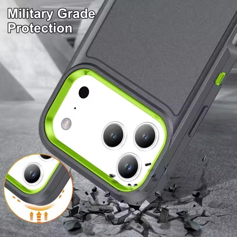 Military Armor Shockproof Phone Case For iPhone 17 Air 17 Pro Max Strong Defender Invisible Kickstand Cover