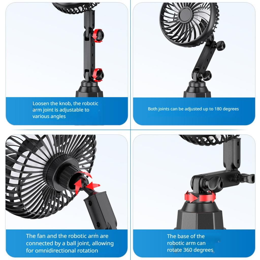 USB Powered Car Fan 3 Powerful Speeds Adjust With 360 Degree Rotating For Travel Car