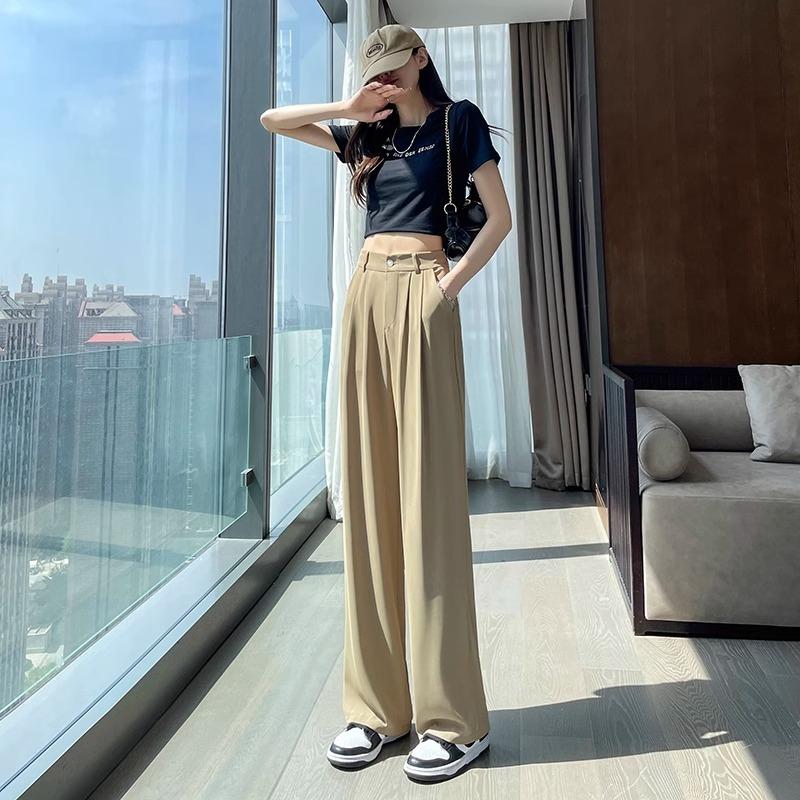 White ice silk suit pants women's summer loose wear women's clothing small lazy drape narrow wide-leg pants