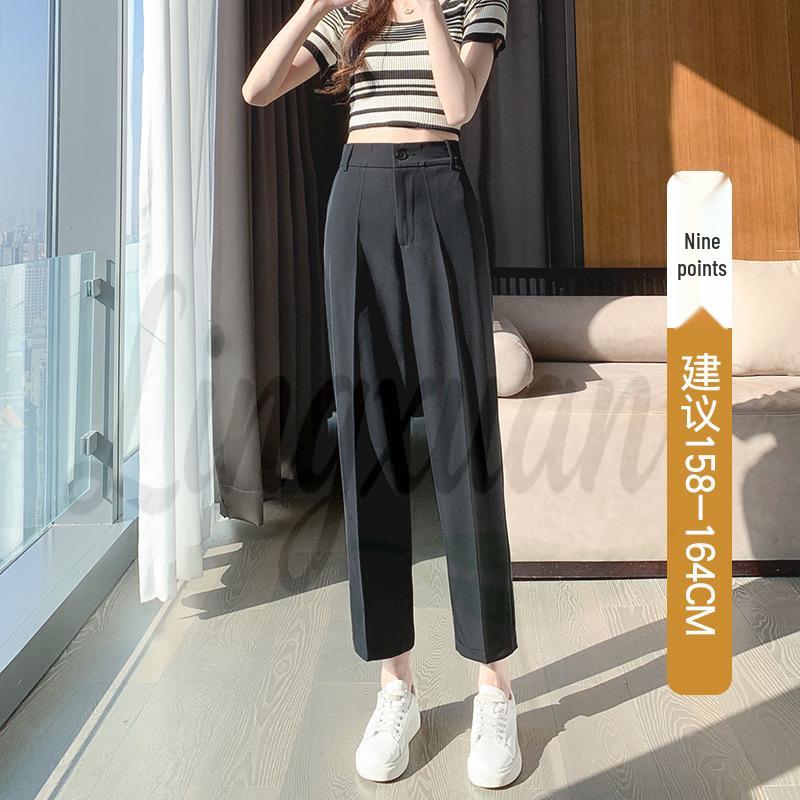 Women s High-Waist Slimming Cigarette Pants - Black Petite Straight Leg, Spring/Autumn 2026 Style Large