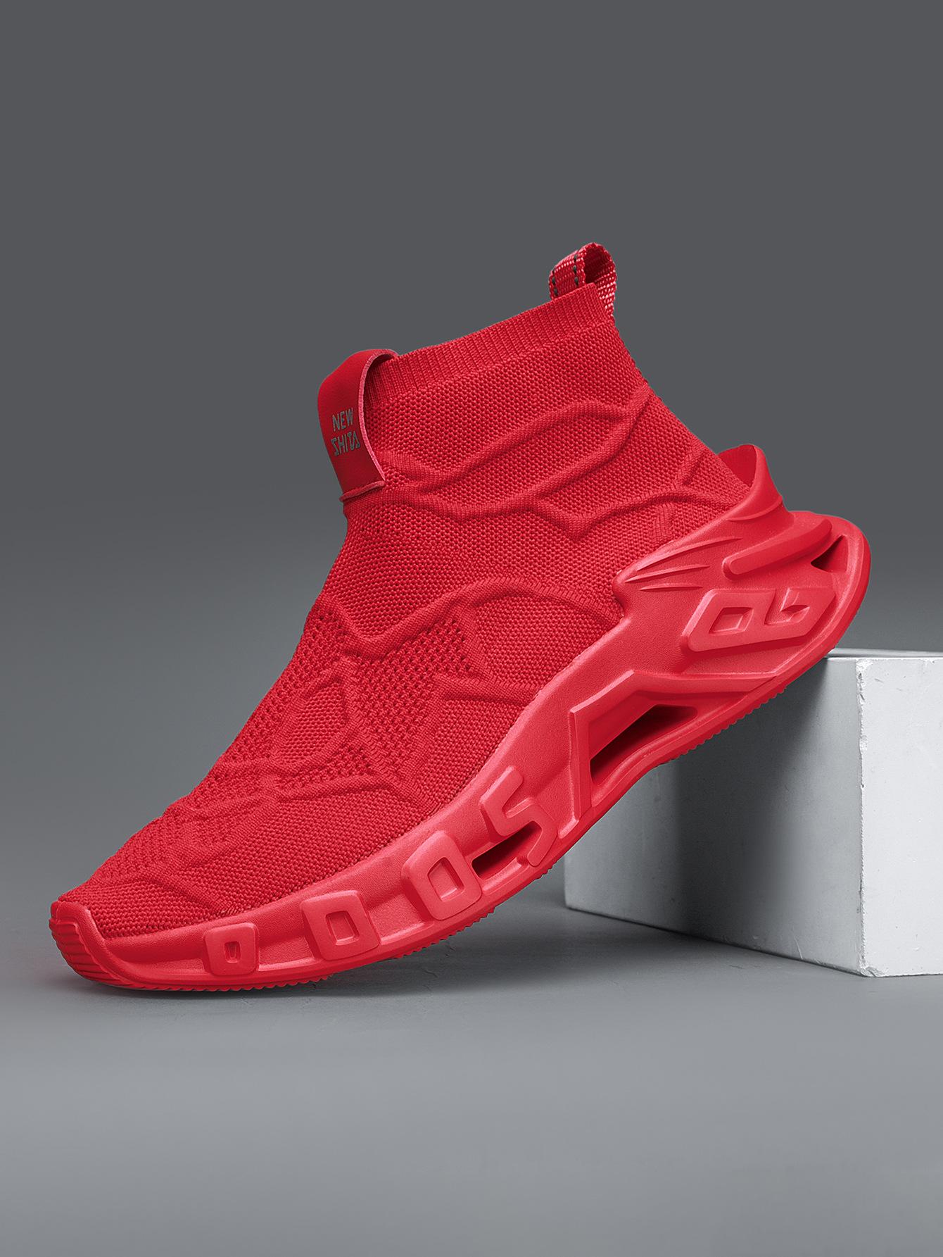 

Large size new sports shoes high top fly woven mesh blade sports casual shoes blade socks shoes 46 червоний