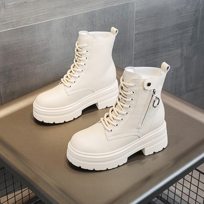 2026 autumn and winter new women's boots inner height increase thick-soled medium tube versatile small short boots British Martin boots