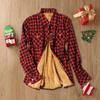 Fashion Plaid Print Fleece Shirt For Ladies Button Winter Lapel Jacket Pocket Ladies Coat