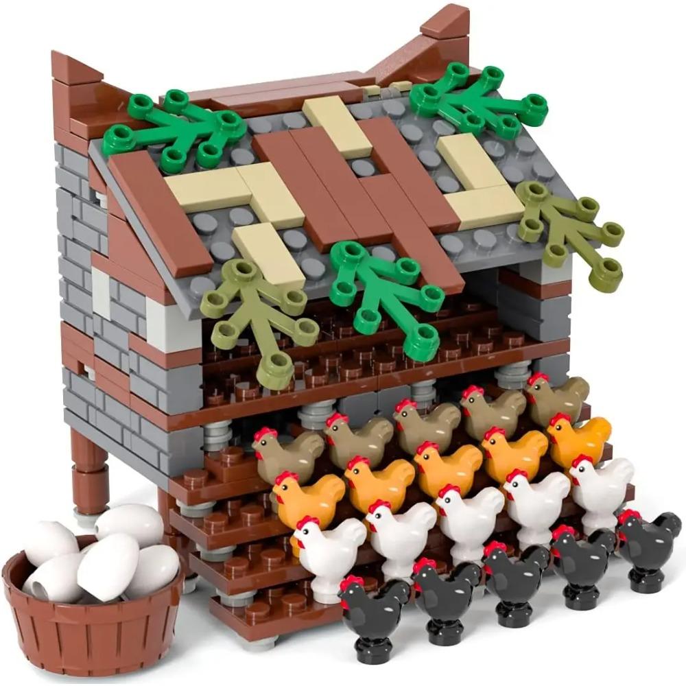 MOC Farm Set Stavebnice Plodina Rostlina Dýně Konírna Kráva Kruh Zvířata Město Pohled na ulici Kostky Model Hračky