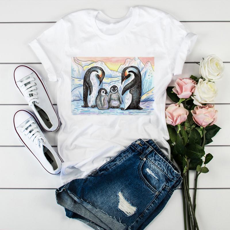 Unisexs Summer Short Sleeve Cute Cartoon Penguin Graphic Casual Tshirt