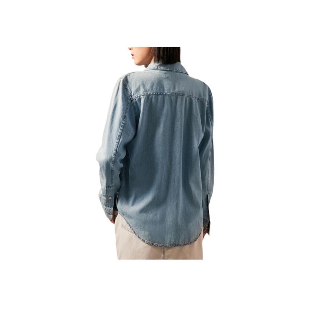 Calvin Klein Modern Classic Logo Vintage Pure Cotton Denim Shirt Women shirts Light-Blue 40WK840_1