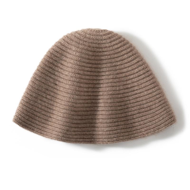 Autumn and Winter Cashmere Hat Women's Thickened Bucket Hat Showing Face Small Bucket Hat Versatile Wool Knitted Basin Hat